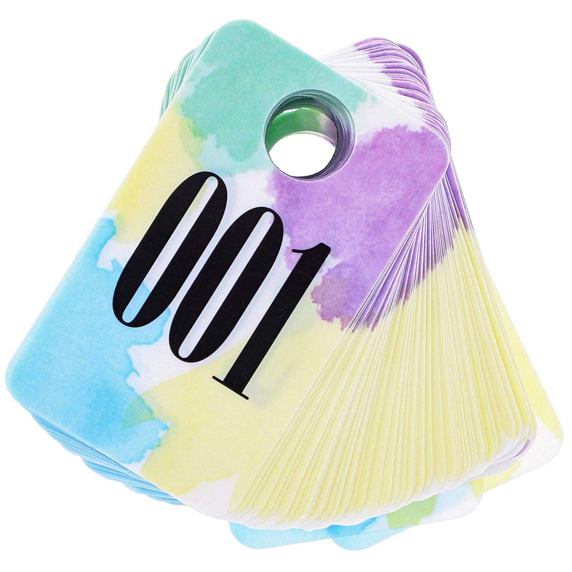 Juvale Set of 100 Live Sale Plastic Number Tags 2.5 x 1.5 Inches Numbers 001-100 Pastel Watercolor Design