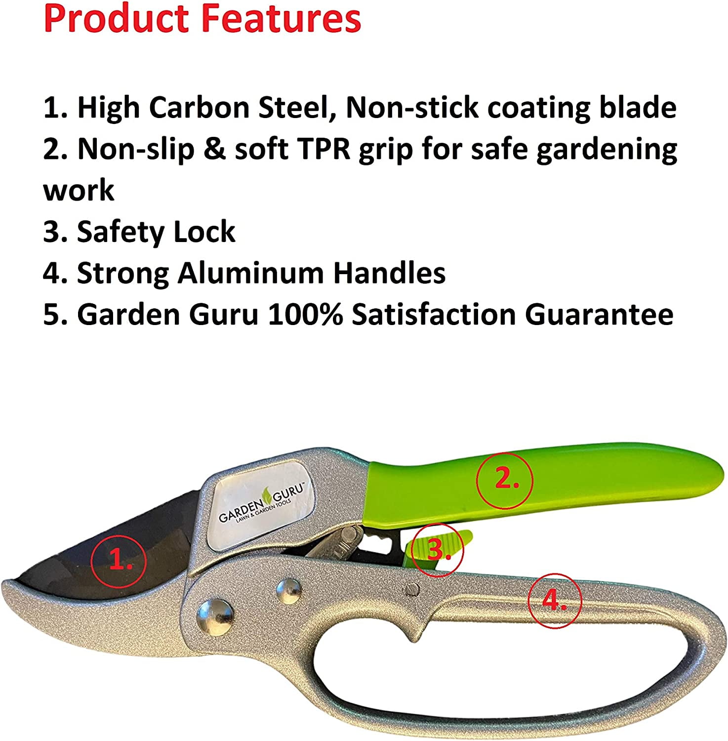 GARDEN GURU Ratchet Hand Pruning Shears - Professional Garden Clippers with Ergonomic Grip - Makes Tough Cuts Easy