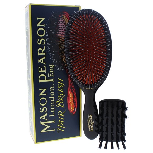 Large Popular Bristle & Nylon Brush - # BN1 Dark Ruby by Mason Pearson for Unisex - 2 Pc Hair Brush & Cleaning Brush
