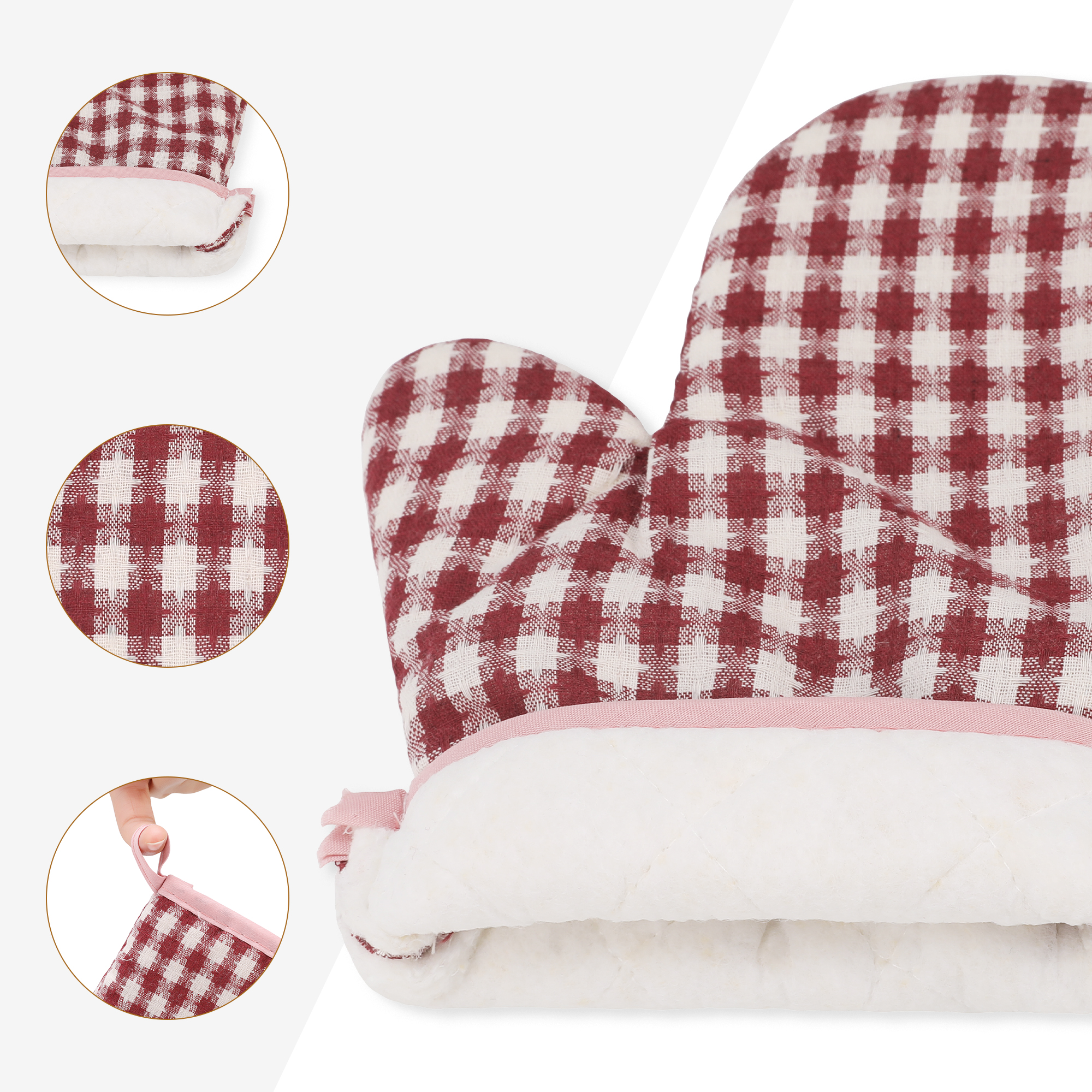 Unique Bargains Pot Holders Set Heat Resistant Oven Mitts Red 9.8x6.7inch