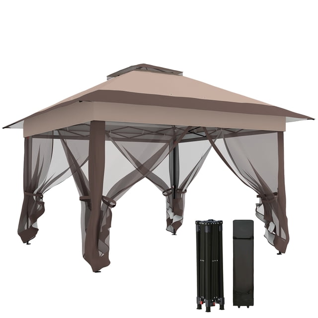 Outsunny Tente Gazebo Instantané 12 Pieds x 12 Pieds avec Sac à Roulettes