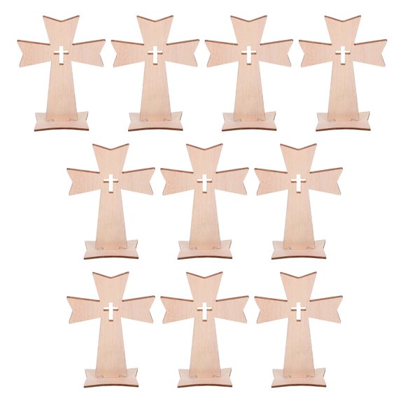 HIAKDOFT 10Pcs Mini Crosses for Crafts Wooden Beige Home Decoration 11.8x7.9x0.1in