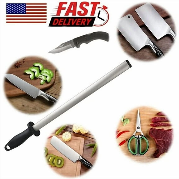 10 Inch Diamond Knife Sharpening Steel Honing Rod Oval Stick Kitchen Sharpener