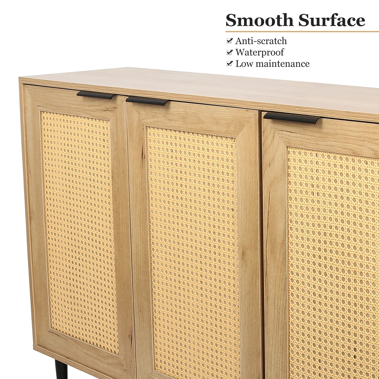 Kepooman 47.24" Wide Kitchen Storage Cabinet, Accent Storage Cabinet with 3 Rattan Doors, Sideboard for Bedroom with 3-Tier Shelving, Natural Kepooman 47.24" Wide Kitchen Storage Cabinet, Accent Storage Cabinet with 3 Rattan Doors, Sideboard for Bedroom with 3-Tier Shelving, Natural