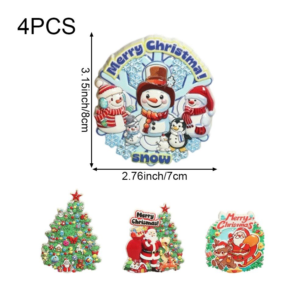 4PCS Christmas Refrigerator Magnets, Xmas Fridge Magnet Sticker Waterproof Santa Snowman Magnetic Refrigerator Stickers Removable Holiday Magnets for Refrigerator