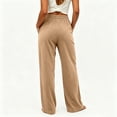 thumbnail image 4 of Women's Solid Corduroy Wide Leg Pants High Waist Drawstring Elastic Waist Comfy Casual Lounge Trousers with Pockets Khaki XL, 4 of 6