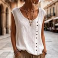 thumbnail image 2 of JIAYUE Women's T Shirt U Neck Solid Color Linen Sleeveless Tank Tops Buttons Casual Loose Fit Summer Breathable Lightweight Vest For Daily Vacation Wear, 2 of 5