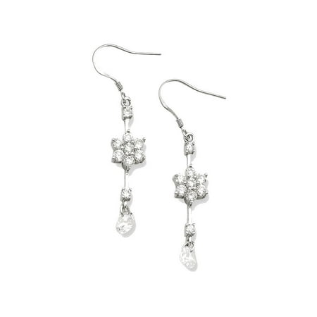 Goldia Sterling Silver Cz Flower Dangle Earrings Sterling Silver Cz Flower Dangle Earrings