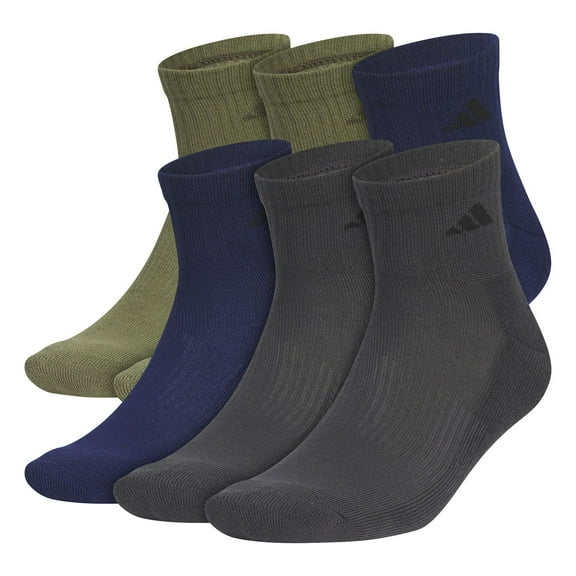 Men's adidas 6-pack Athletic Cushioned Quarter Socks Color: Olive Blue Grey Size: 8-12