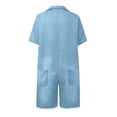 thumbnail image 4 of Womens Casual Short Sleeves Denim Romers Elastic Waist Button Down Onesie Jumpsuits Hem Jean Short Jumpsuit with Pockets(Blue,XL), 4 of 4