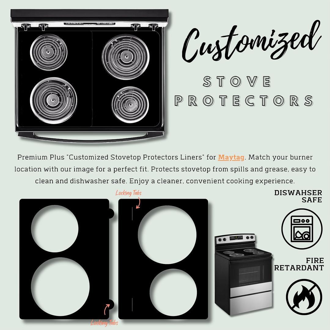 Premium Plus Custom Cut Stove Protector Liners for Maytag Electric Range Model MER5605W, Custom Fit, Easy to Clean, Made in USA