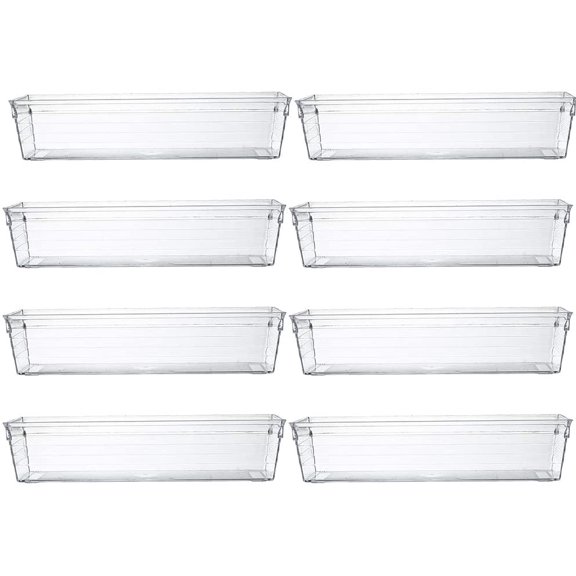 Clear Plastic Drawer Organizer Tray for Vanity Cabinet (9"×3"×2"，Set of 8),Storage Tray for Makeup, Kitchen Utensils, Jewelries, and Gadgets