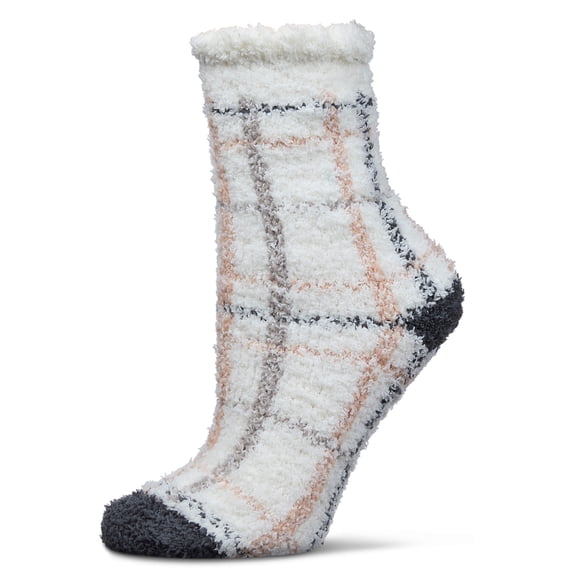 MeMoi Women's Plaid Marshmallow Cozy Crew Socks - Womens - Female, 9-11, Ivory