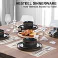 thumbnail image 5 of Vesteel Dinnerware Set for 4, 12-Piece Stoneware Ribbed Dishes with Reactive Glaze, Ceramic Plates and Bowls Set for Home Restaurant, Chip & Scratch Resistant - Blackish Green, 5 of 9