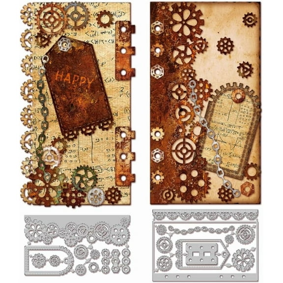 Industrial Gear Page Cutting Dies for Card Making Bookmark Chain Corner Cut Die for Scrapbooking Journal Embossing Paper Craft Decor Silver DIY