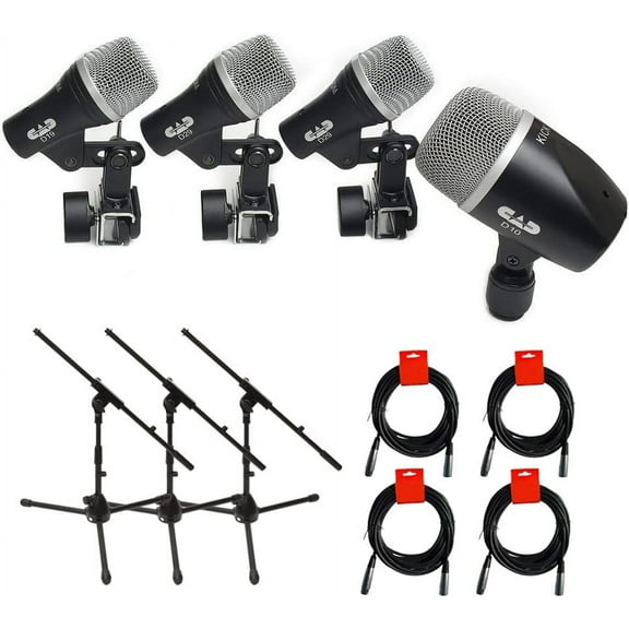 CAD Audio Stage4 4-Piece Drum Microphone Bundle with 3 Tripod Mic Stands & 4 XLR Cables