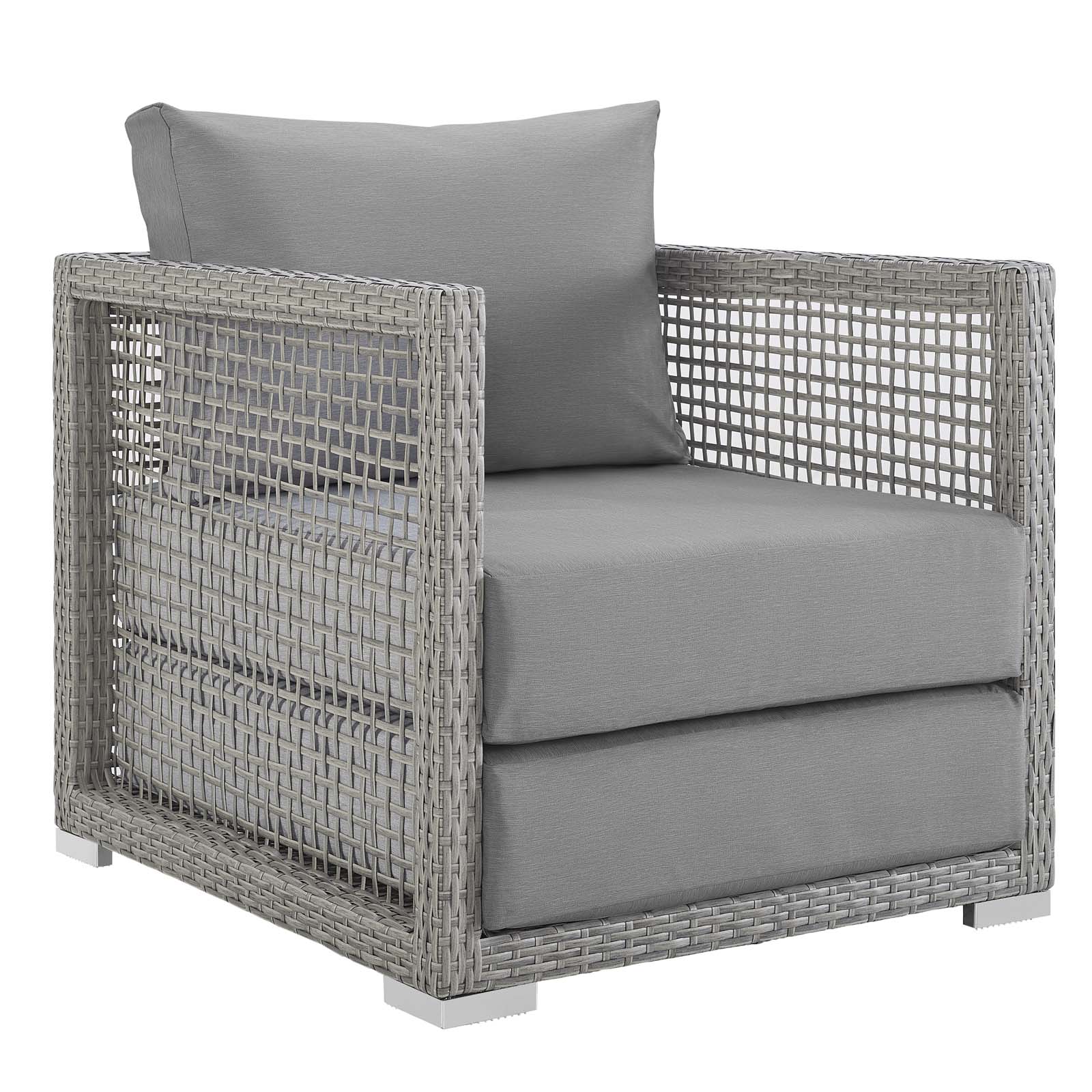 Modern Contemporary Urban Design Outdoor Patio Balcony Garden Furniture Lounge Chair, Sofa and Table Set, Rattan Wicker, Grey Gray - image 3 of 8