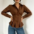 thumbnail image 7 of Hurxie Waist Tops for Women Wrap Top Fitted Button Down Shirt Wrap Top Long Sleeve Blouse Casual Outfits, 7 of 7