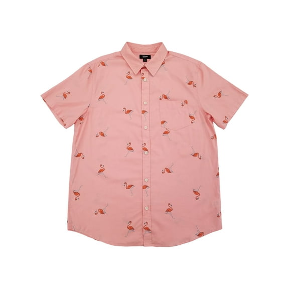 Mens Pink Flamingo Print Short Sleeve Button-Down Shirt XX-Large