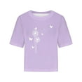 thumbnail image 3 of Women Drop Shoulder Round Neck Oversized Crop Tops Workout Tops Tees, 3 of 5