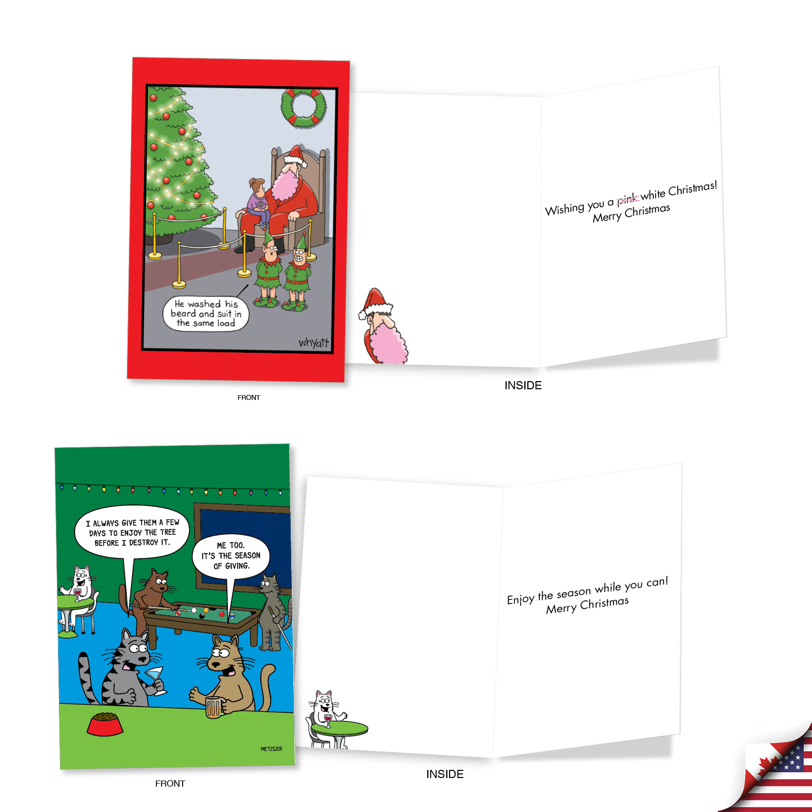 NobleWorks 20 Assorted set Funny Christmas Greeting Cards w/5 x 7 Inch Envelopes (20 Designs, 1 Each) Merry Toons AC3485XSG-B1x20
