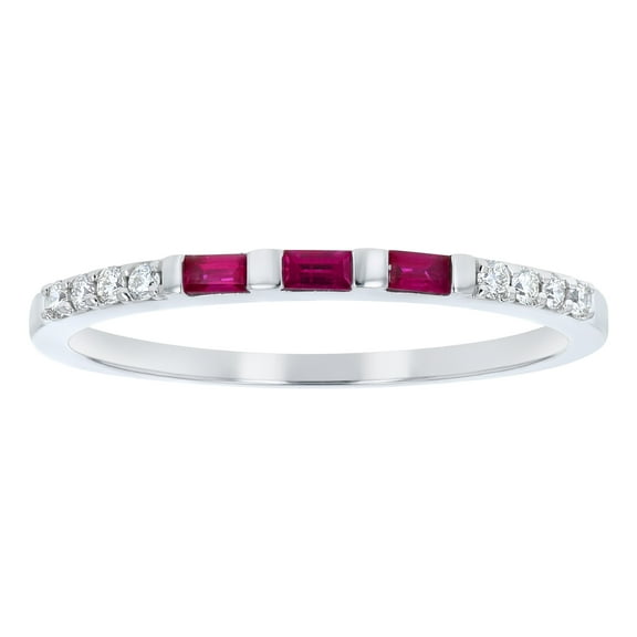 14K White Gold 1/5 carat Diamonds and Red Rubies Semi Eternity Band Ring by Hollywood Hills Jewelers