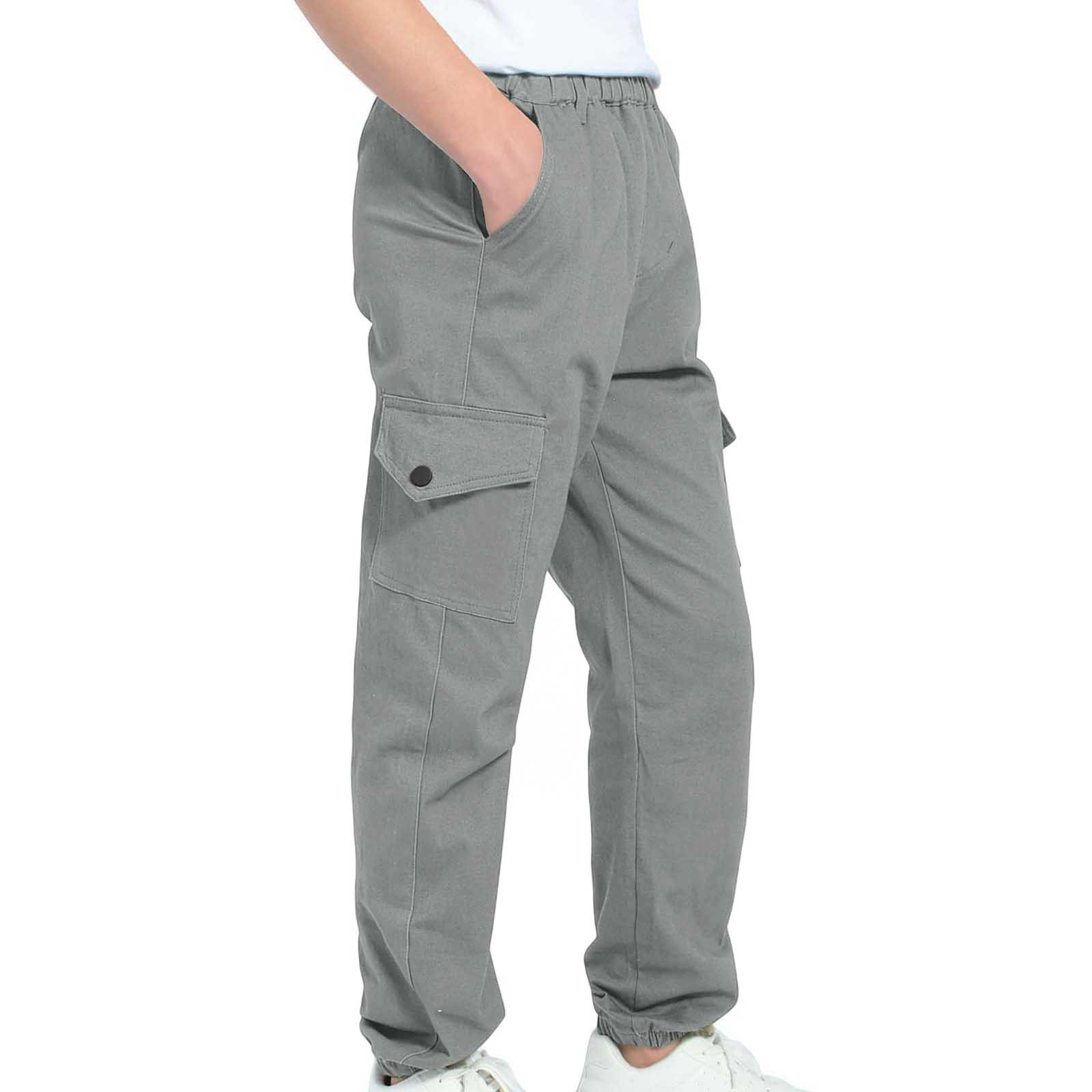 8 Years Boys And Childrens Sports Cargo Pants Stretch Elastic Waist School Kids Twill Joggers