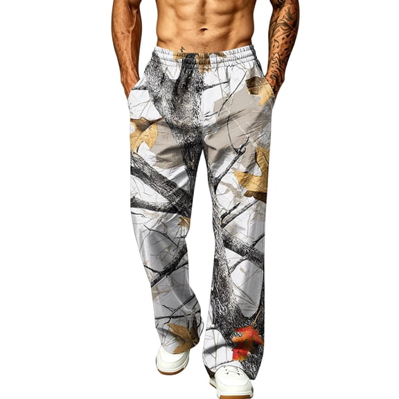 LTTVQM Woodland Camo Wide Leg Sweat Pants Outdoor Scenic Mountain Pursuit Realtree Camo All Over Tree Print Loose Fit Mens Summer Walking Wide Leg Trousers Gray 3XL