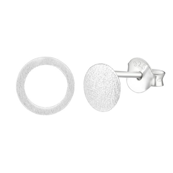 925 Sterling Silver Open Circle Solid Circle Designer Stud Earring