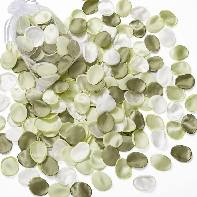 Pétalos de rosa de seda Serwalin, 300 unidades, mezcla verde y blanca
