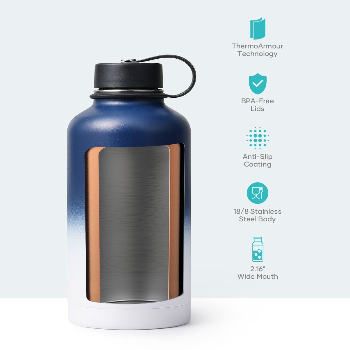 BUZIO 87 oz Insulated Water Bottle with Straw Lid and Flex Cap