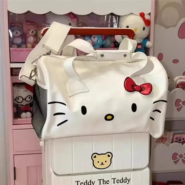 Bolso de mano Kawaii Sanrio Anime Hello Kitty PU, bolso de almacenamiento de gran capacidad, estampado con cremallera, regalos para niñas
