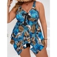 thumbnail image 5 of Lopeceal Tankini Plus Size Swimsuit For Women Floral Print Ruched Tie Tummy Control Asymmetrical Hem And Solid Shorts, 5 of 8
