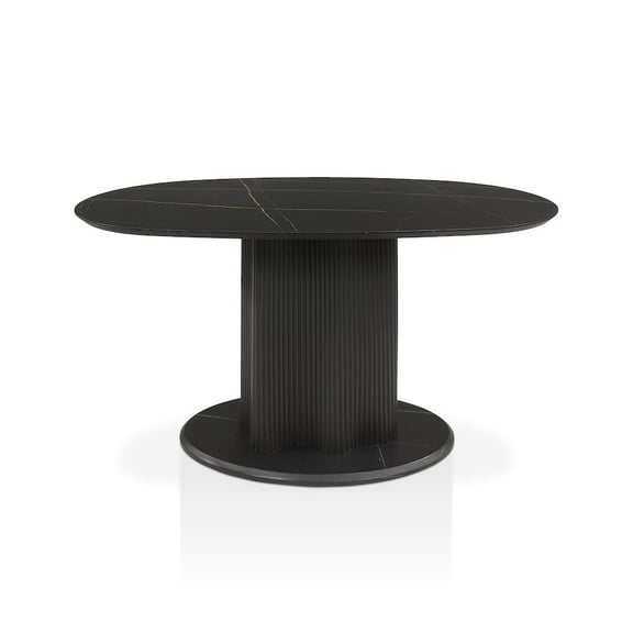 Furniture of America Elara Iron and Faux Marble Pedestal Dining Table in Black
