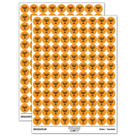 Menorah Hanukkah 200+ Round Stickers - Orange - Gloss Finish - 0.50" Size