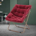 thumbnail image 4 of MoNiBloom Saucer Chair Soft Faux Fur Oversized Folding Accent Chair Lounge Lazy Chair Moon Chair with Metal Frame for Bedroom Living Room, Red, 4 of 10