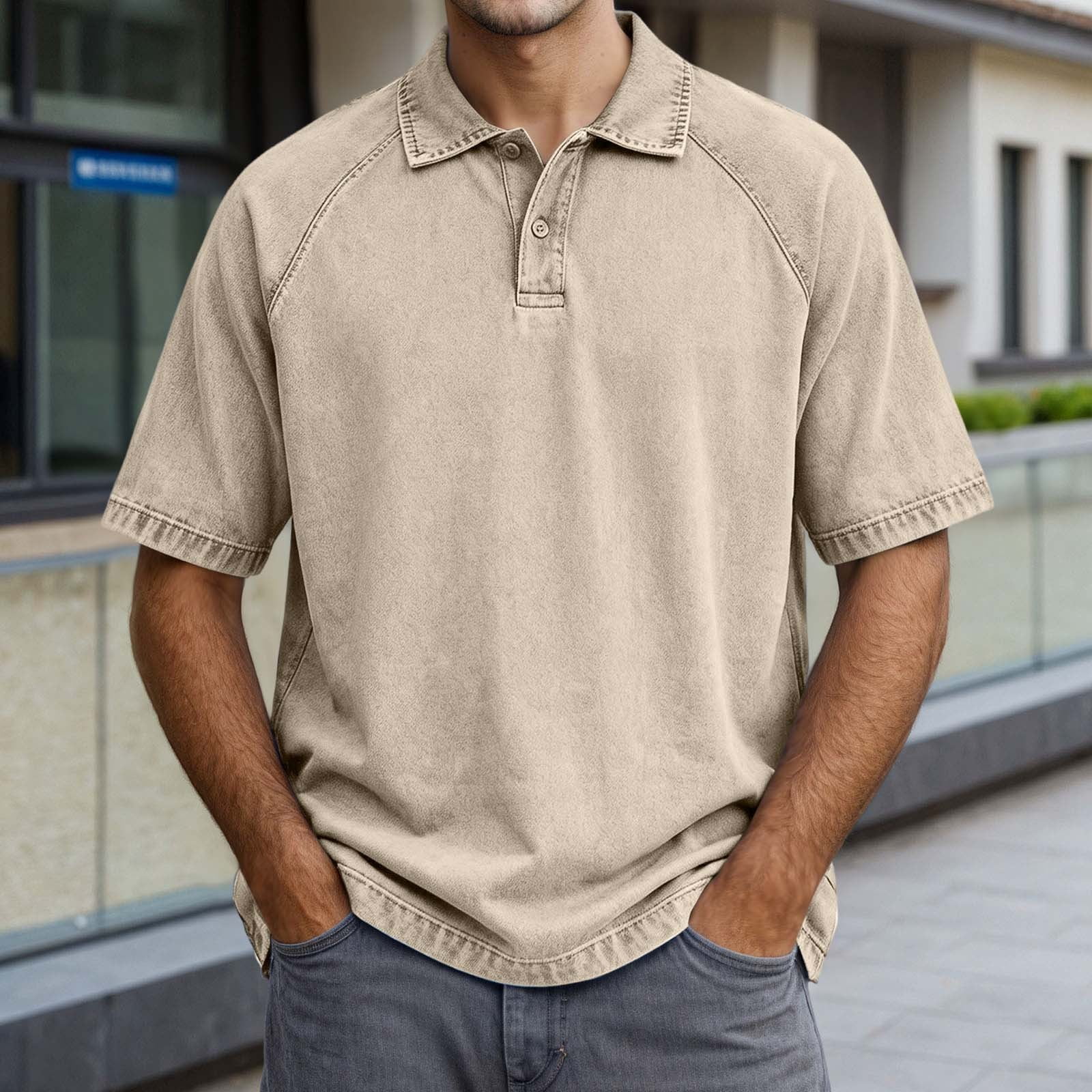 Rhuody Mne'S T Shirts Adult Referee Shirt V Neck Striped Sweatshirt Short Sleeved Top Charm Clothing Khaki M