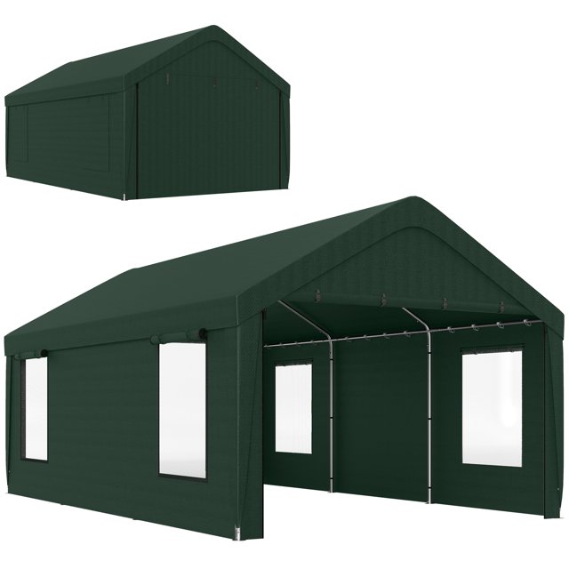 Outsunny Abri d'Auto, Garage Portatif 12 x 20 Pi, Vert Foncé