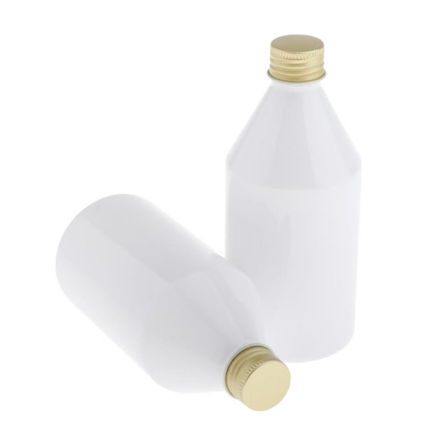 2x 300ml Vacía Botella de Plástico Recipiente Cosmético Estuche de Crema de Loción Tarro para Hogar / Oficina / Viaje / Vacaciones Blanco + dorado Salvador Tapa de rosca de botella