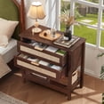 thumbnail image 7 of LELELINKY 31.5" Wide Rattan Nightstand with 2 Drawers - Large Walnut Bedside Table with Storage Shelf, Boho Bedside End Table for Bedroom, Living Room, Hallway, Modern Farmhouse Style, 7 of 7