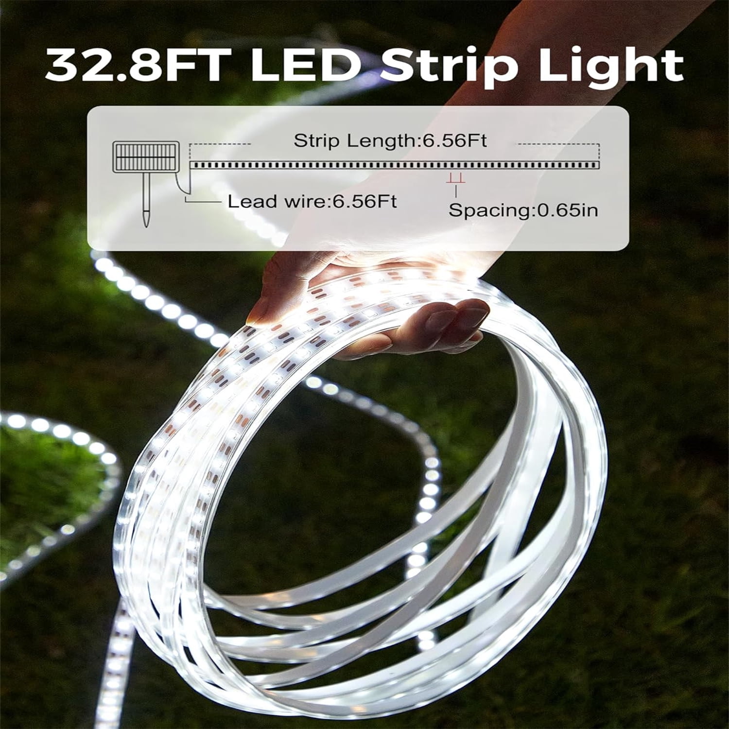 32.8FT LED Strip Lights Outdoor, 600LEDs Solar & USB Powered Dimmable LED Strip Lights with Remote, IP65Waterproof Strip Lights for Outside Deck Gazebo Porch Balcony Trampoline Decor