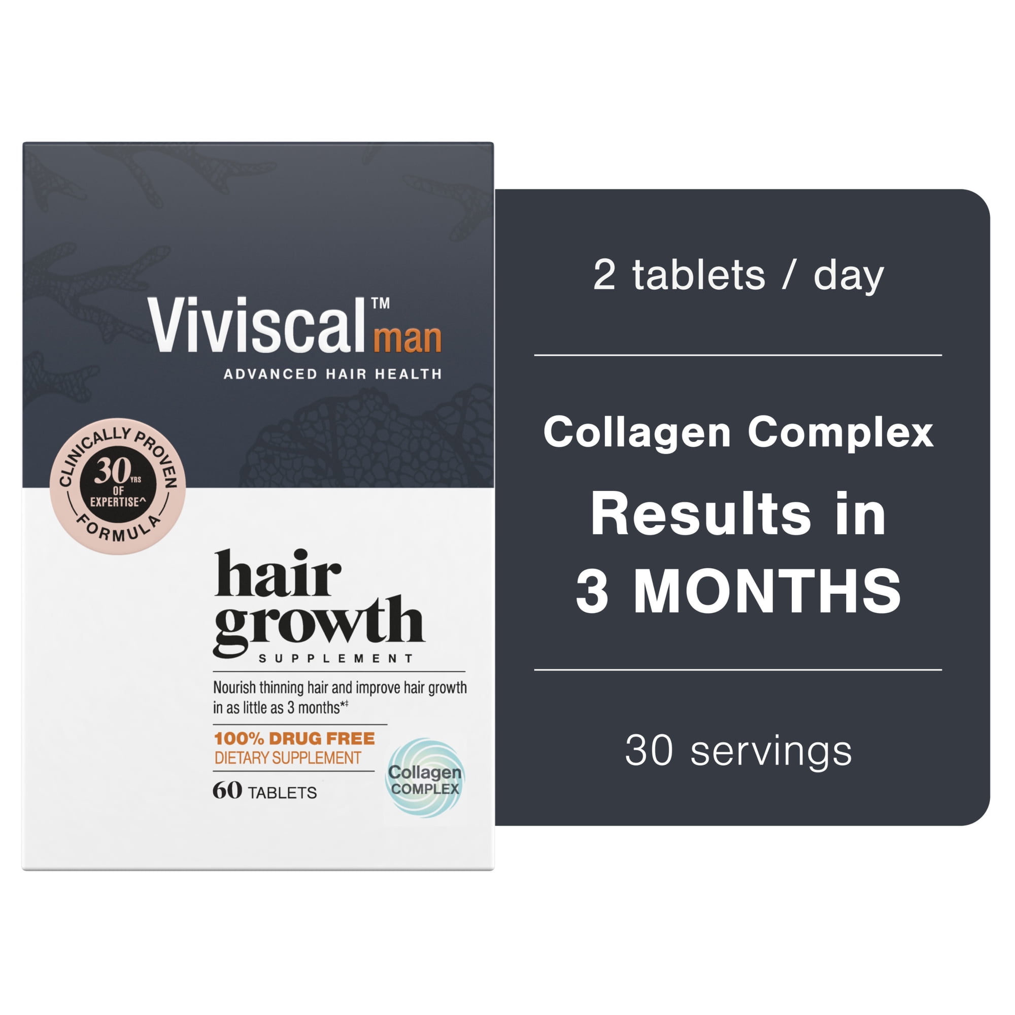 Viviscal Men's Hair Growth Supplements for Thicker Fuller Hair, Clinically Proven Collagen Complex, 60 Tablets 1 Month Supply