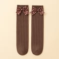 thumbnail image 2 of Dongfang Kids Socks Toddler Girls Plain Ribbed Heart Pattern Bowknot Trim Knee-High Socks Daily School Cute Soft Tall Socks, 2 of 3