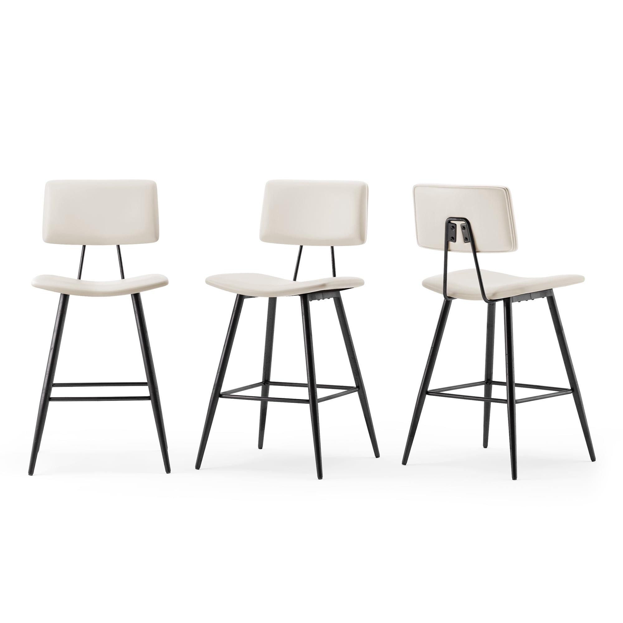 Dycanpo 24.5" Counter Height Bar Stools Set of 4, Faux Leather Upholstered Barstools, White