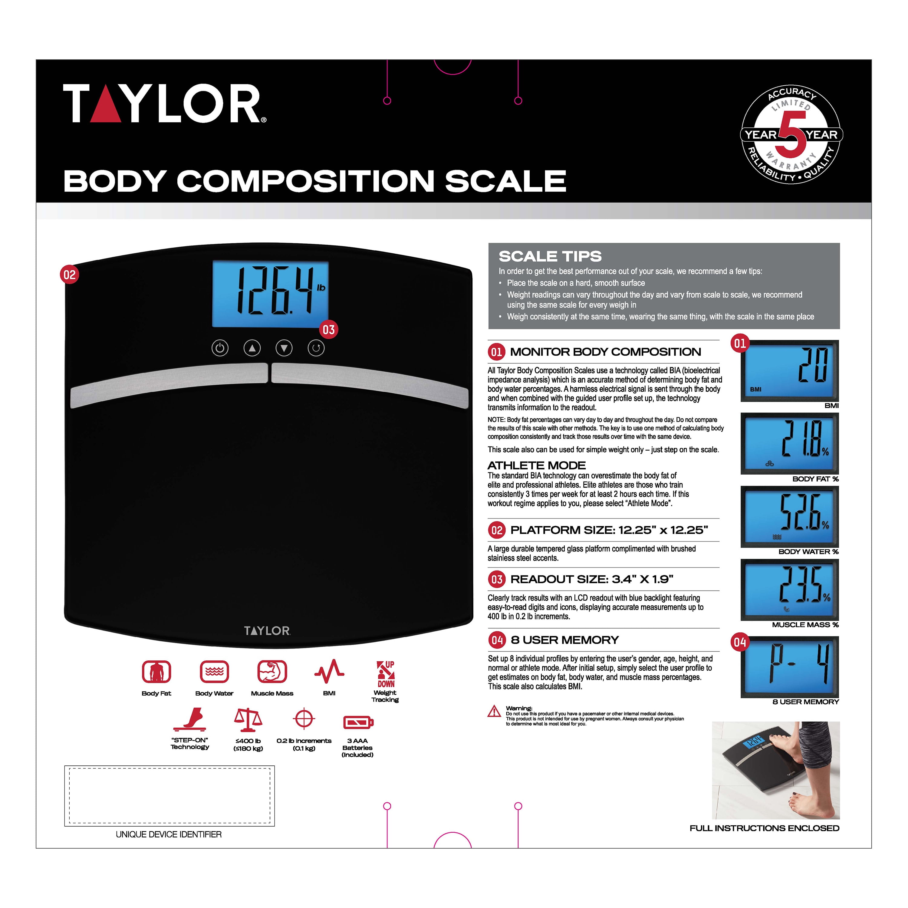 27 Pcs - Taylor Body Composition Scale, Silver With Digital Reading - Used,  Like New - Retail Ready