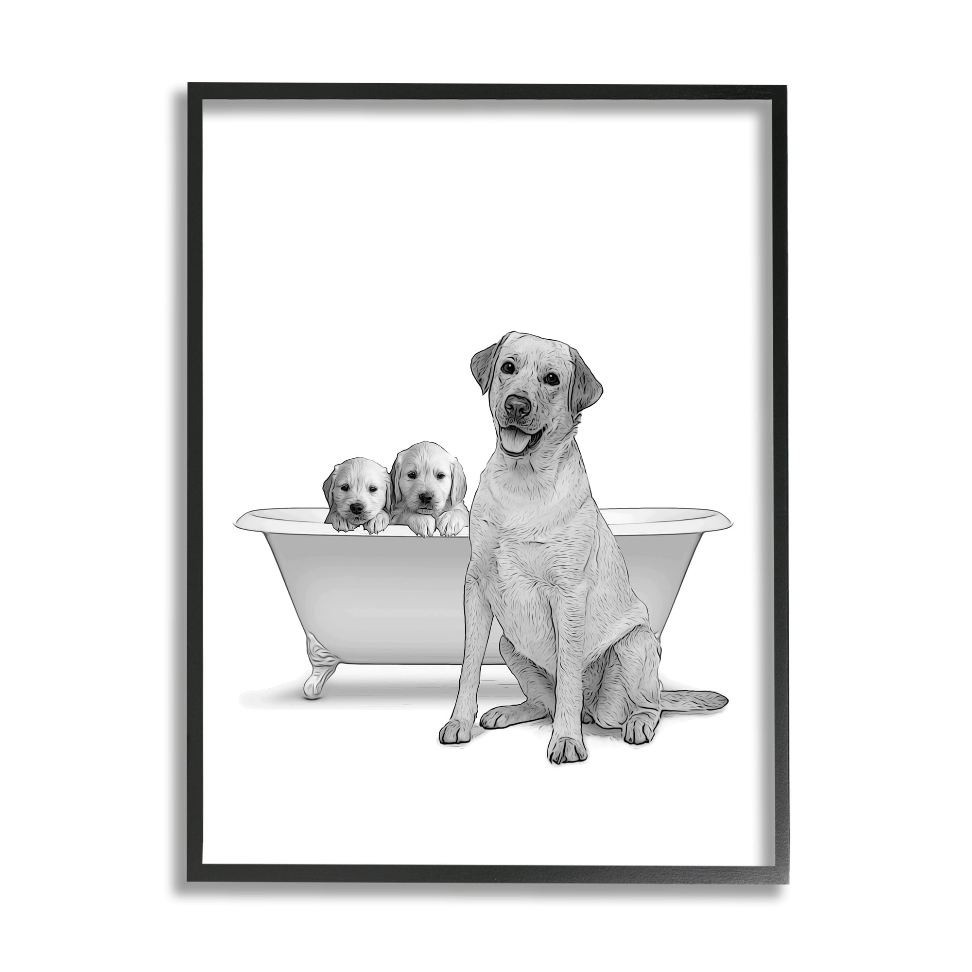 Stupell Industries Dog Family Bathroom Animals Animals & Insects Painting Gray Framed Art Print Wall Art