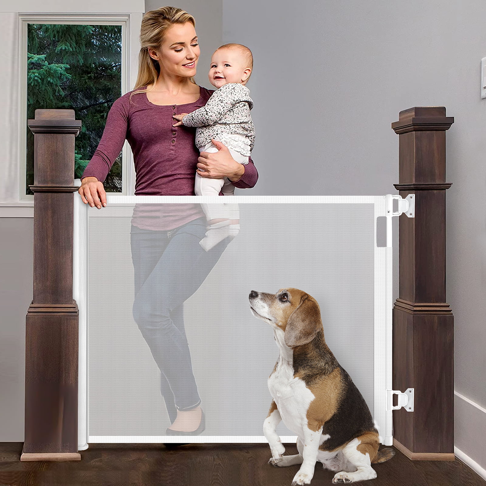 Retractable Baby Pet Gate Indoor Dog Child 30 to 42 Inch Wide Home Safety Tall 