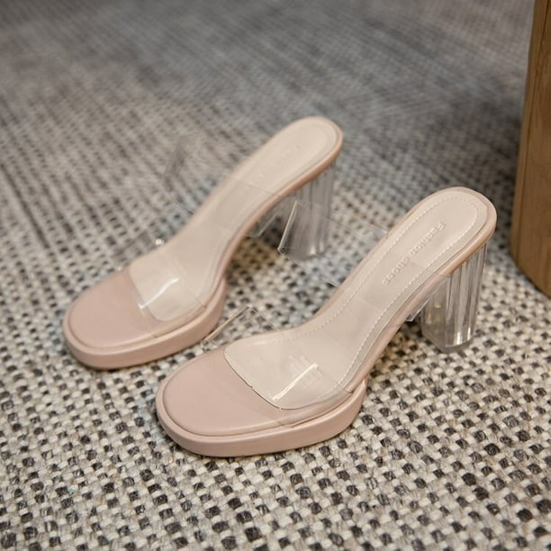 Sandalias de tacón alto para mujer, zapatos de verano, tacones altos transparentes de Pvc para mujer, zapatos de tacón alto sencillos a la moda para boda, zapatos para mujer 35 Gao Jinjia LED
