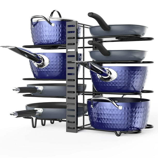 Organizador de ollas y sartenes, soportes para tapas de ollas y rejilla para sartenes, múltiples métodos de bricolaje Rejillas para ollas de 8 niveles, organización de cocina ajustable y