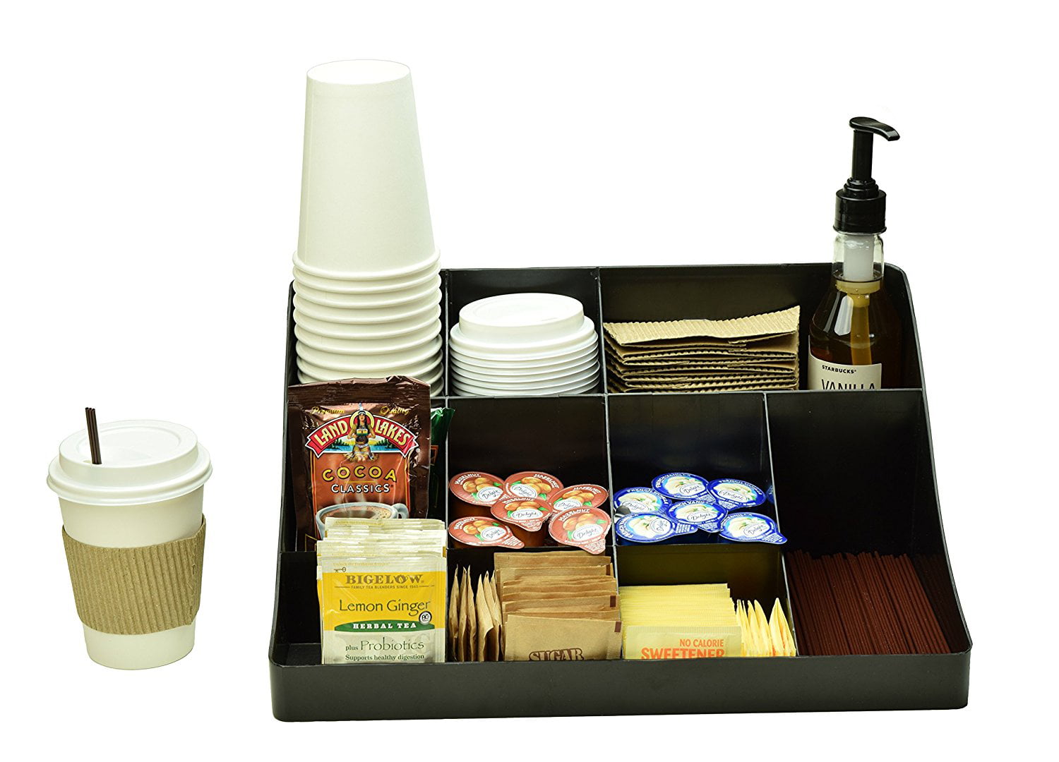 Black Coffee Condiment Organizer Caddy Tray Perfect Storage Bin